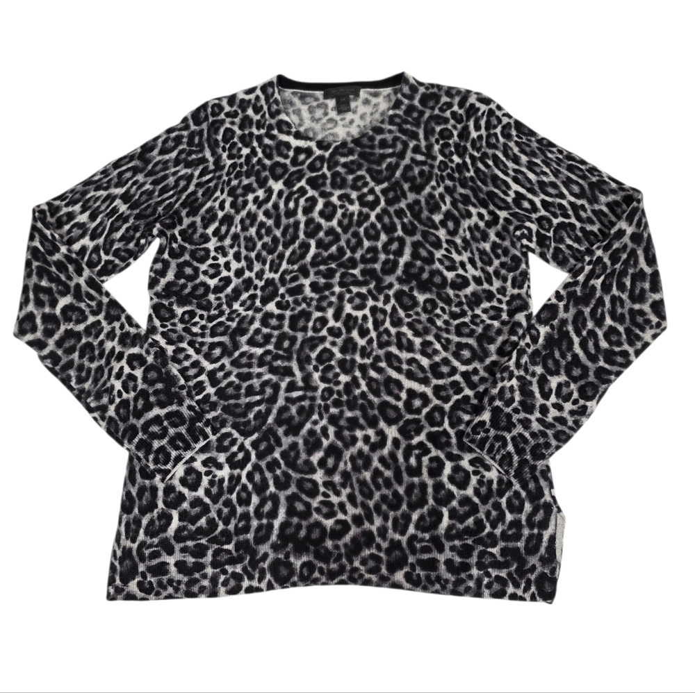 Saks Fifth Avenue Black and Gray Leopard Print Sweatshirt